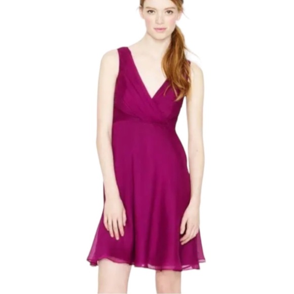 J. Crew Sophia 100% Silk Chiffon Pink Purple Wrap Bodice Lined Dress Size 10 - Picture 1 of 11